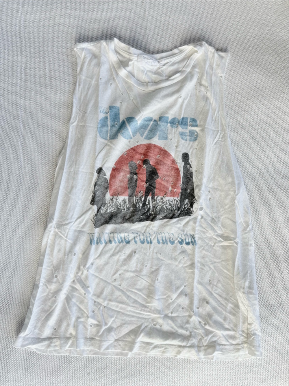 Free People White Graphic Band Tank with Red and Blue Print